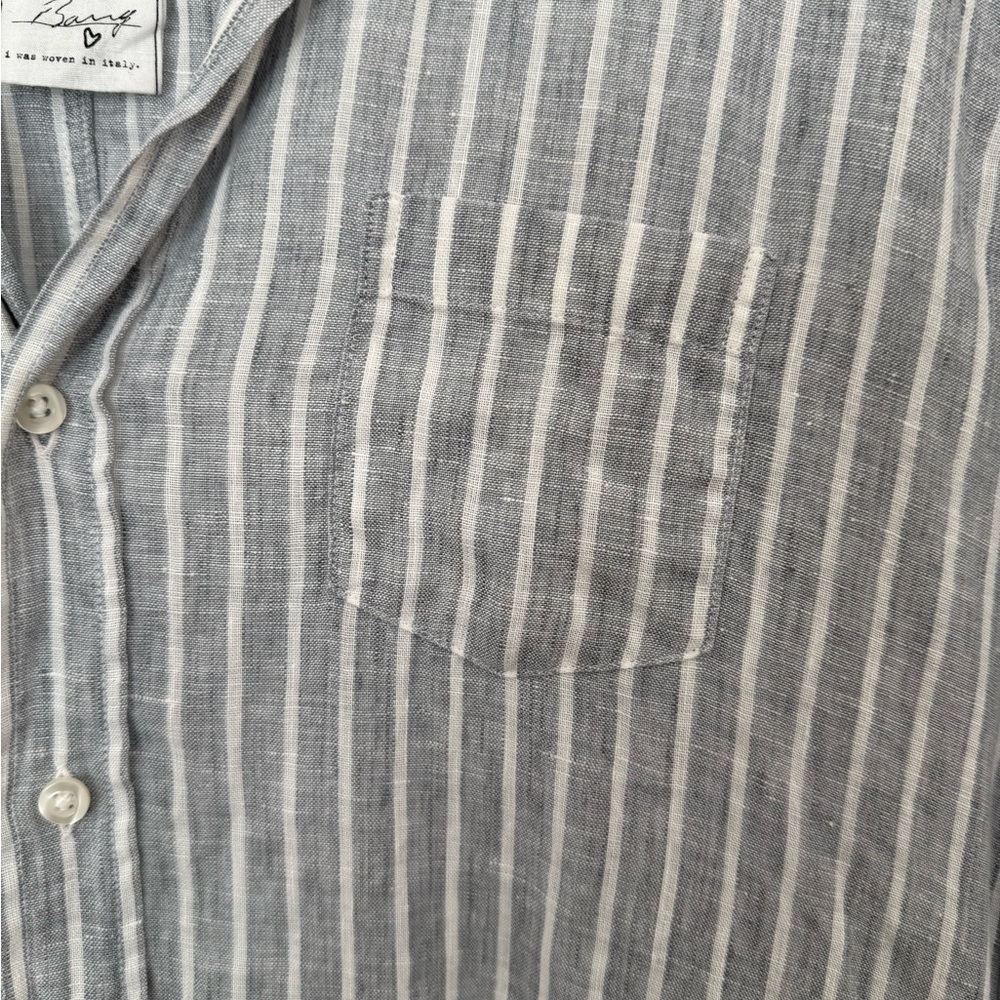 Frank & Eileen | Barry Shirt | Size M | 100% Linen | Grey / White stripe - Picture 5 of 11